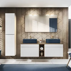Mobile bagno sospeso 140cm cannettato 2 cassettoni bianco quercia Autentic