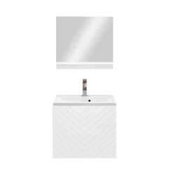 Mobile bagno sospeso 60cm con lavabo e specchio serigrafato bianco Baden 10