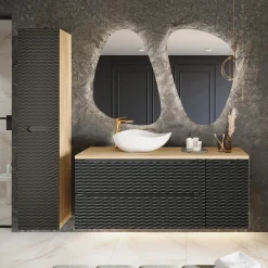Mobile bagno sospeso 100cm con lavabo e colonna nero rovere Swim