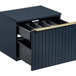 Mobile bagno sospeso 60cm con lavabo, specchio rotondo e colonna cannettato blu Deep
