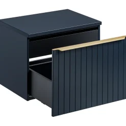 Mobile bagno sospeso 60cm con lavabo, specchio rotondo e colonna cannettato blu Deep