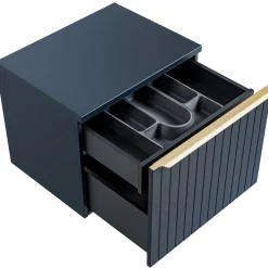 Mobile bagno sospeso 60cm con lavabo, specchio rotondo e colonna cannettato blu Deep