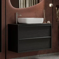 Mobile bagno sospeso 79cm con lavabo 2 cassetti nero frassinato Absolut