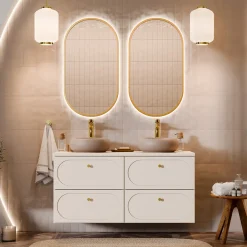 Mobile bagno sospeso 120cm fresato 4 cassetti beige Sand