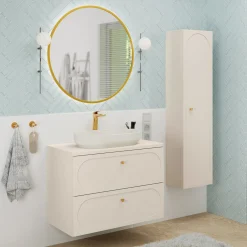 Mobile bagno sospeso 80cm fresato 2 cassetti beige Sand