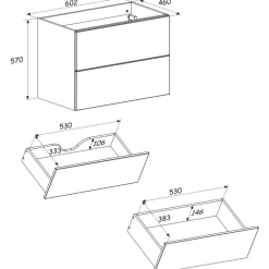 Mobile bagno sospeso fresato 60cm con lavabo 2 cassetti beige Sand