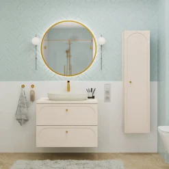 Mobile bagno sospeso fresato 80cm con colonna beige Sand