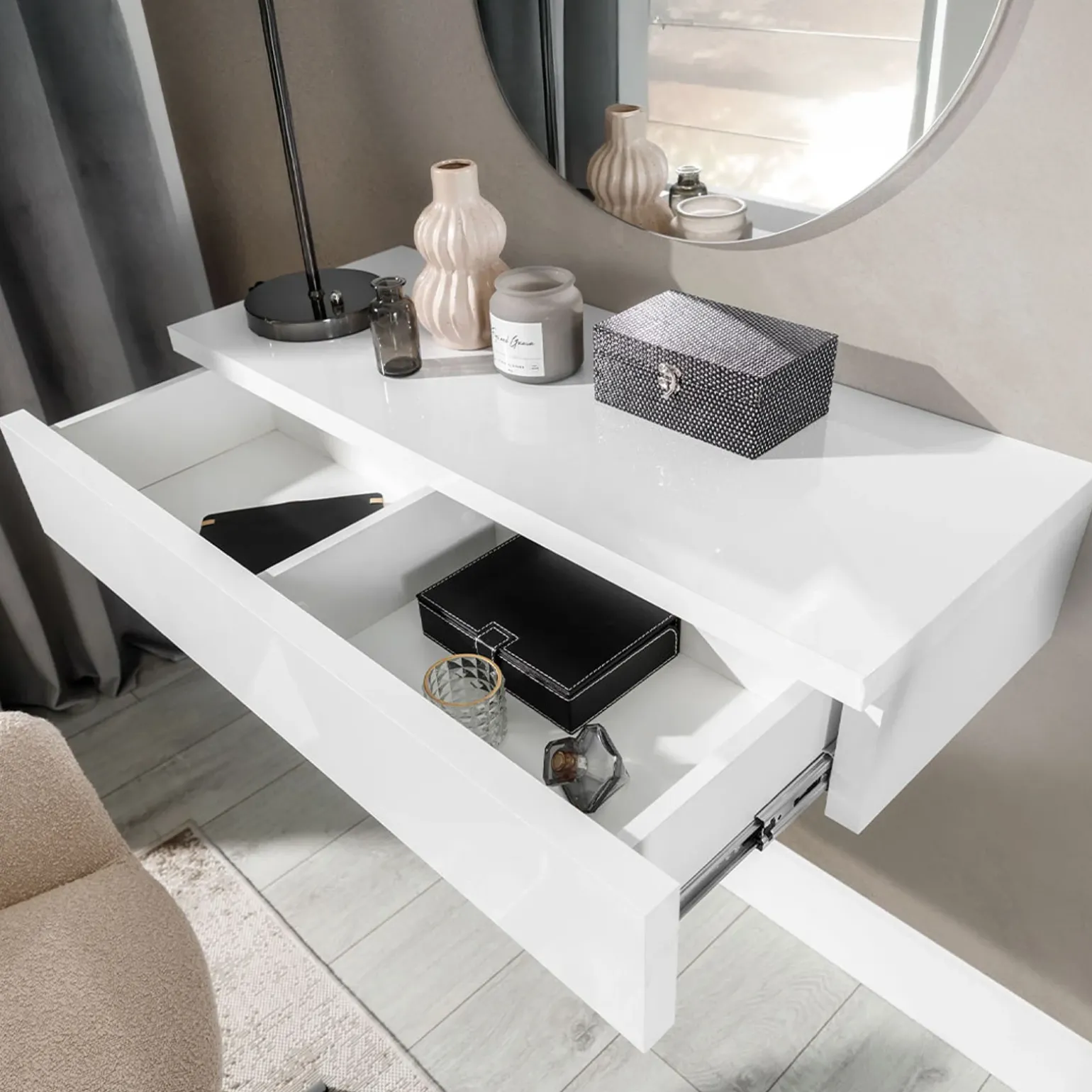 Mobile ingresso sospeso 100x20h cm con cassetto bianco Magnolia