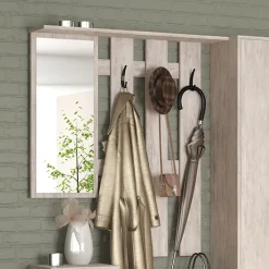 Mobile ingresso 155x190h cm appendiabiti scarpiera con specchio bianco frassinato Atlanta