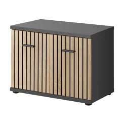 Mobile ingresso 210x203h cm con specchio rovere antracite stampa a righe California Gihome®