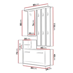 Mobile ingresso 85x180h cm con specchio scarpiera bianco Bergen