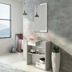 Mobile ingresso 83x190h cm con specchio cemento bianco frassinato Tesla