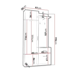 Mobile ingresso 97x195h cm con specchio 1 cassetto 2 ante rovere nero Assen