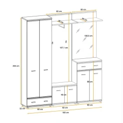 Mobile ingresso 180x203h cm con specchio moderno rovere antracite stampa a righe New York Gihome®