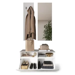 Mobile ingresso 91x189h cm design moderno bianco lucido specchio Olimpo
