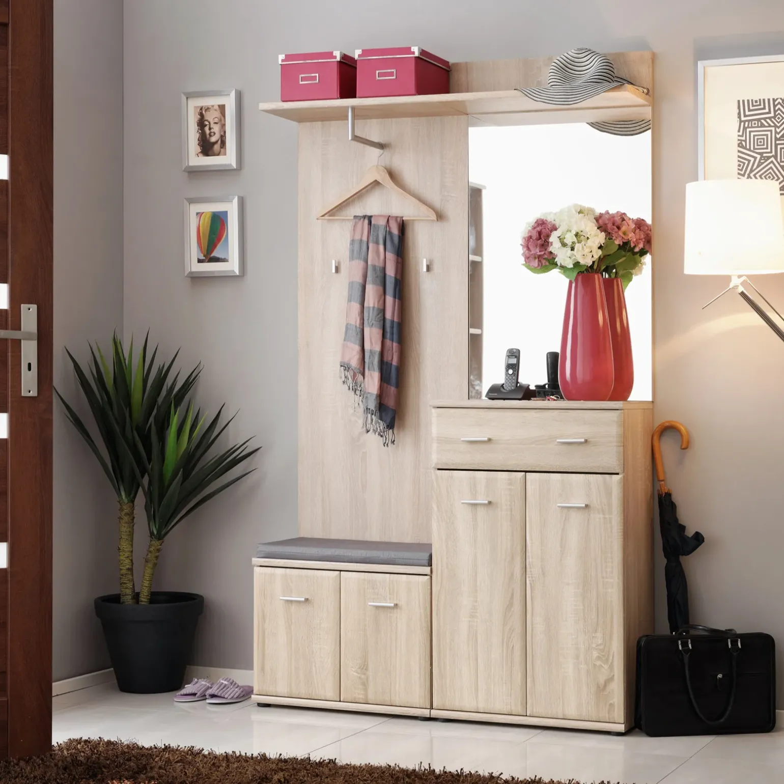 Mobile ingresso 120x200h cm moderno rovere sonoma San Francisco Gihome®