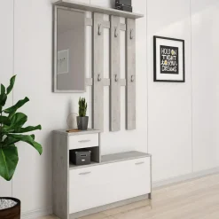 Mobile ingresso 100x190h cm moderno bianco frassinato cemento Thomas