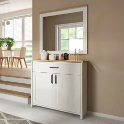 Mobile multiuso 102x99h cm 2 ante 1 cassetto scandinava bianco frassinato rovere Lars