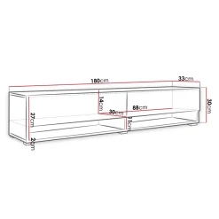 Mobile porta TV sospeso 180x30h cm con LED rovere nero Gregoria
