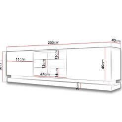 Mobile porta tv sospeso 200x57h cm 2 ante 2 vani a giorno bianco lucido Bianca