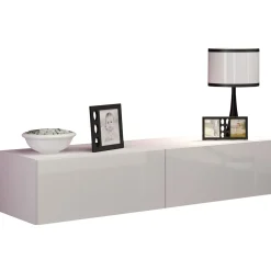 Mobile porta tv sospeso 140x30h cm 2 ante moderno bianco lucido Teodora