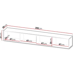 Mobile porta TV sospeso 200x31h cm 2 ante a ribalta nero opaco rovere wotan Mirel
