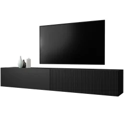 Mobile porta TV sospeso 200x31h cm 2 ante a ribalta nero opaco Mirel