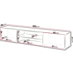 Mobile porta tv sospeso 200x37h cm 2 ante 2 vani a giorno  bianco lucido Southampton