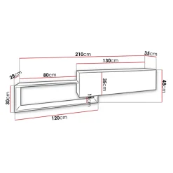 Mobile porta TV sospeso 210x48h cm moderno rovere nero Brigida