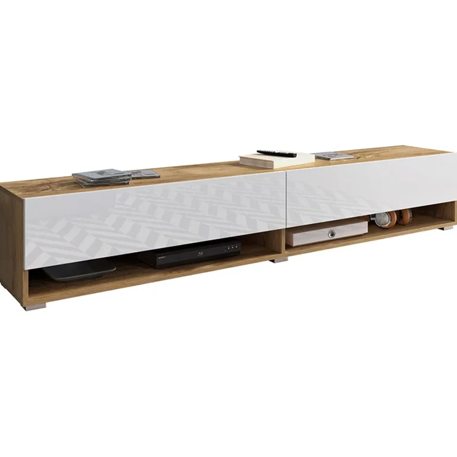 Mobile porta TV sospeso 180x30h cm 2 ante rovere bianco Gregoria
