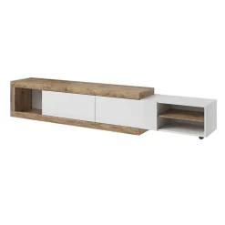 Mobile porta TV 200/242x 44h cm 2 ante moderno estraibile  bianco lucido rovere Aria