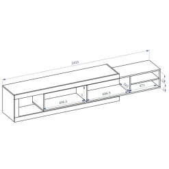 Mobile porta TV 200/242x 44h cm 2 ante moderno estraibile  bianco lucido rovere Aria