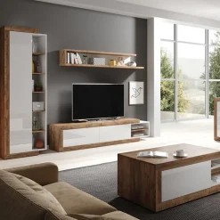 Mobile porta TV 200/242x 44h cm 2 ante moderno estraibile  bianco lucido rovere Aria