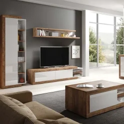 Mobile porta TV 200/242x 44h cm 2 ante moderno estraibile  bianco lucido rovere Aria