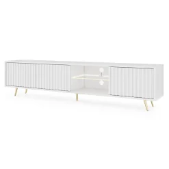 Mobile porta TV 175x45h cm 3 ante e vano a giorno bianco cannettato oro Celestia