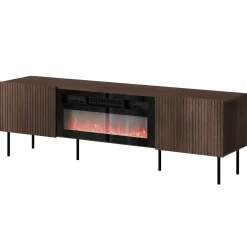 Mobile porta TV 181x58h cm 2 ante con caminetto noce cannettato Gabiot