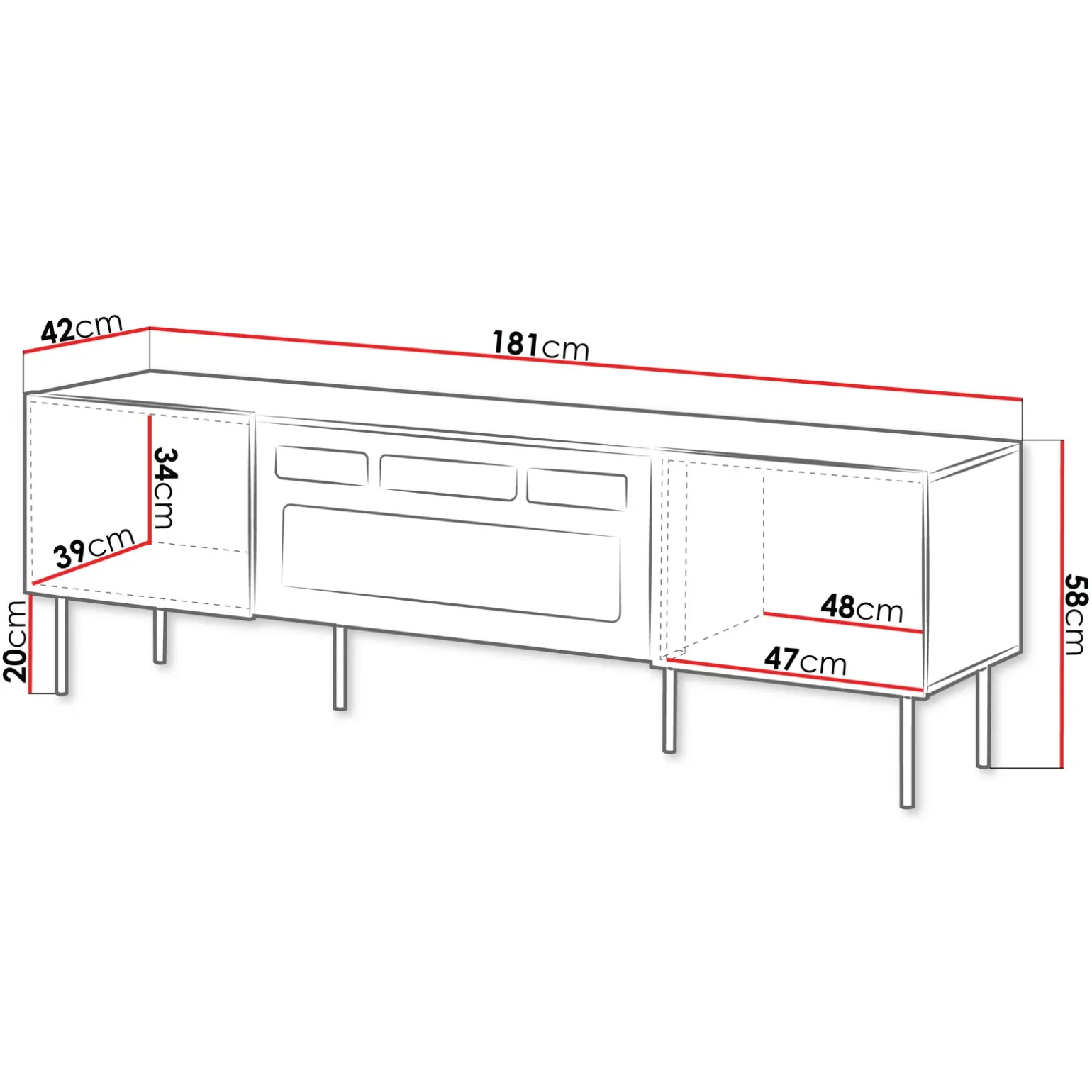 Mobile porta TV 181x58h cm 2 ante con caminetto noce cannettato Gabiot