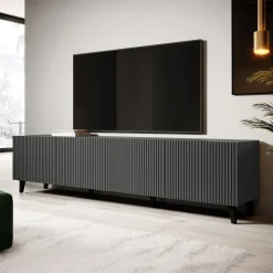 Mobile porta TV 201x53h cm 4 ante cannettato antracite Essence