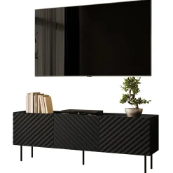 Mobile porta TV 166x59h cm 3 ante con frontali decorati nero Daniele
