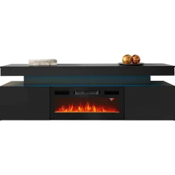Mobile porta TV 190x59h cm 2 ante con caminetto con LED nero Lumus