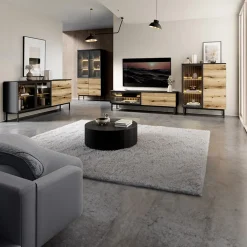 Mobile porta TV 180x55h cm 2 ante con led nero opaco rovere Amel