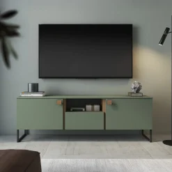 Mobile porta TV 179x60h cm 2 ante 1 cassetto verde salvia scuro rovere Selvia