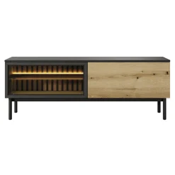 Mobile porta TV 150x55h cm 2 ante con led nero opaco rovere Amel