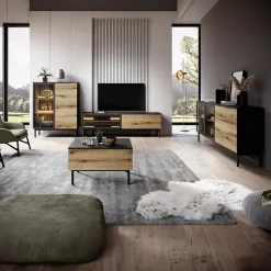 Mobile porta TV 150x55h cm 2 ante con led nero opaco rovere Amel