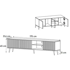Mobile porta TV 175x45h cm 3 ante rovere cannettato nero Celestia