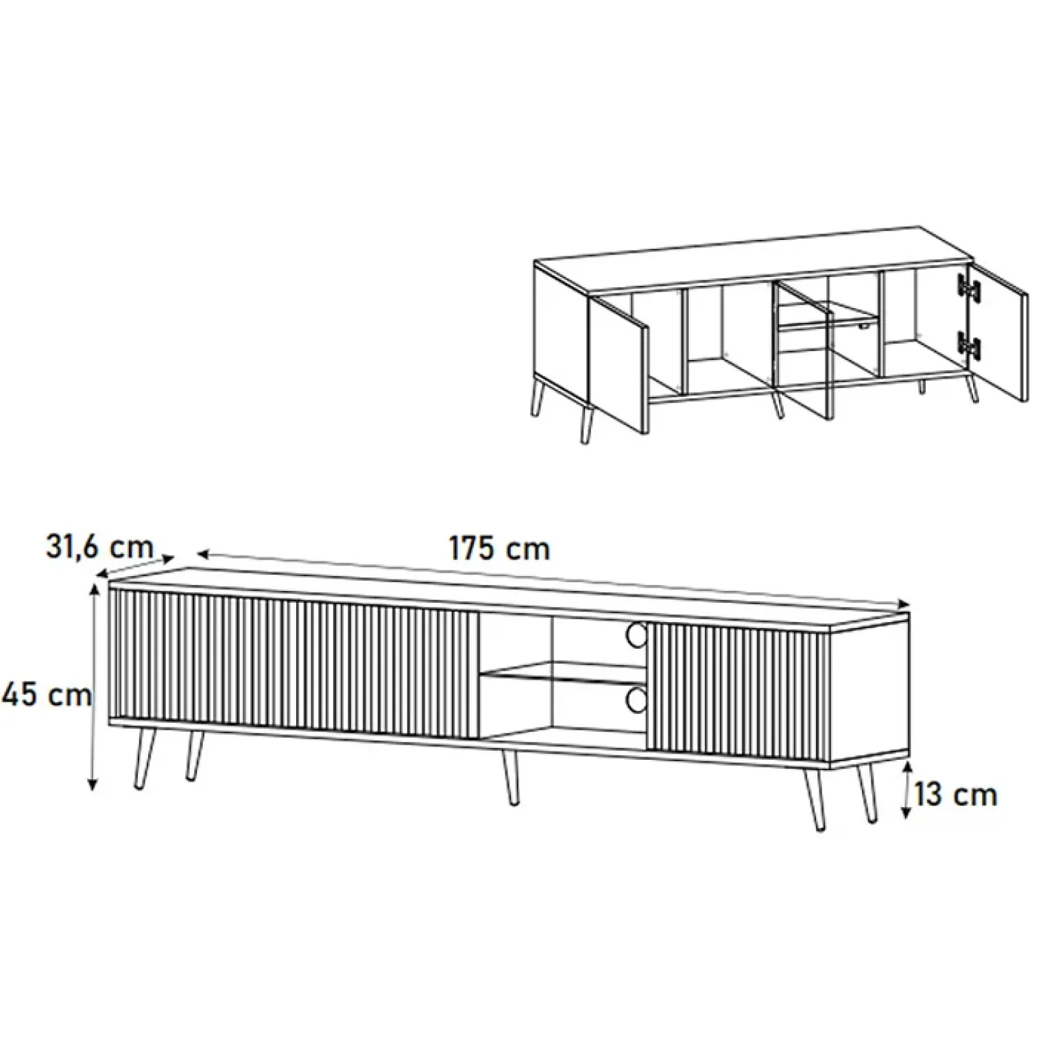 Mobile porta TV 175x45h cm 3 ante rovere cannettato nero Celestia