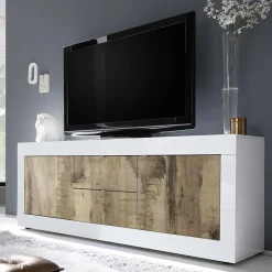 Mobile porta TV 210x66h cm 2 ante 2 cassetti  bianco lucido pero Eternity