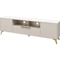 Mobile porta TV 204x60h cm 2 ante 2 cassetti 2 vani a giorno beige con frontali serigrafati  Miriam