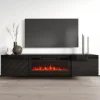 Mobile porta tv 183x38h cm 2 ante con biocamino nero lucido Armando