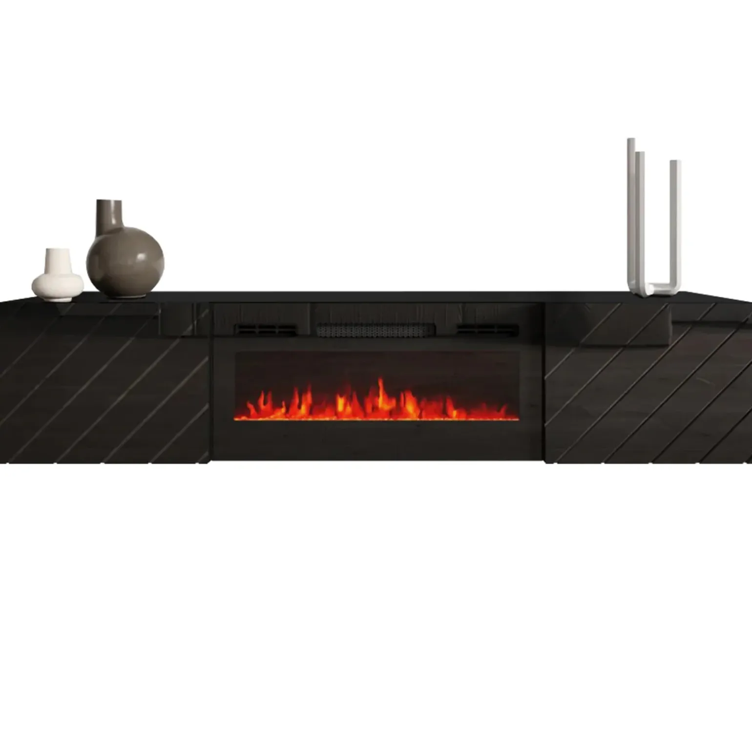 Mobile porta tv 183x38h cm 2 ante con biocamino nero lucido Armando